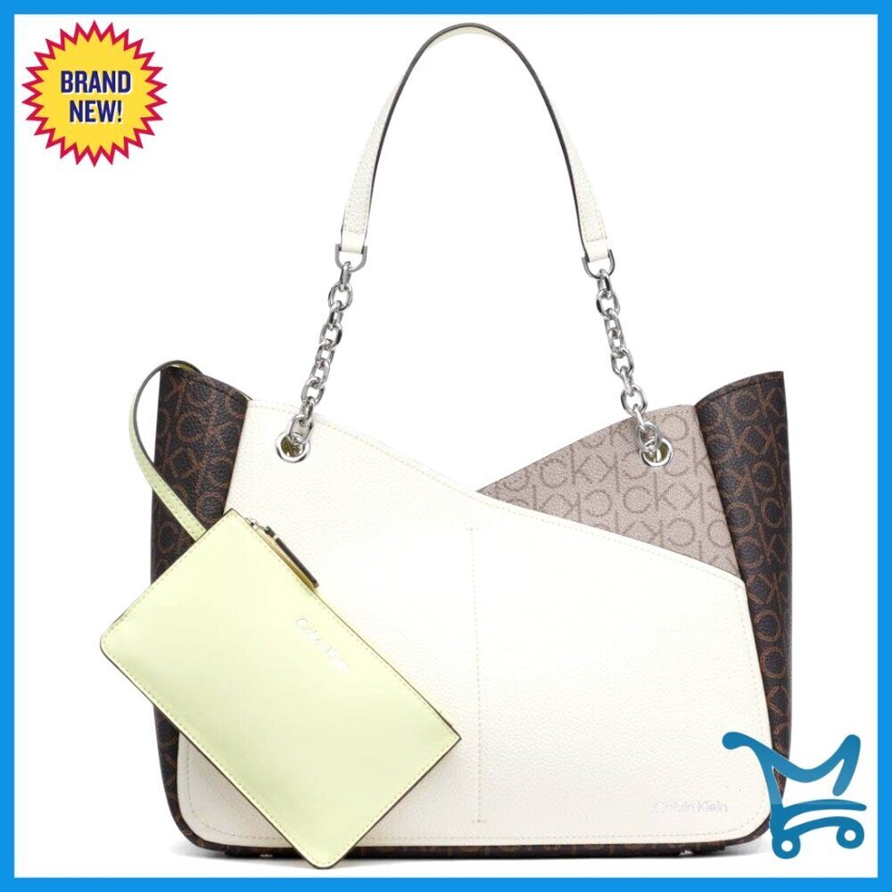 Vegan Leather Tote with Removable Pouch, Exterior Slip Pocket - Picture 1 of 5